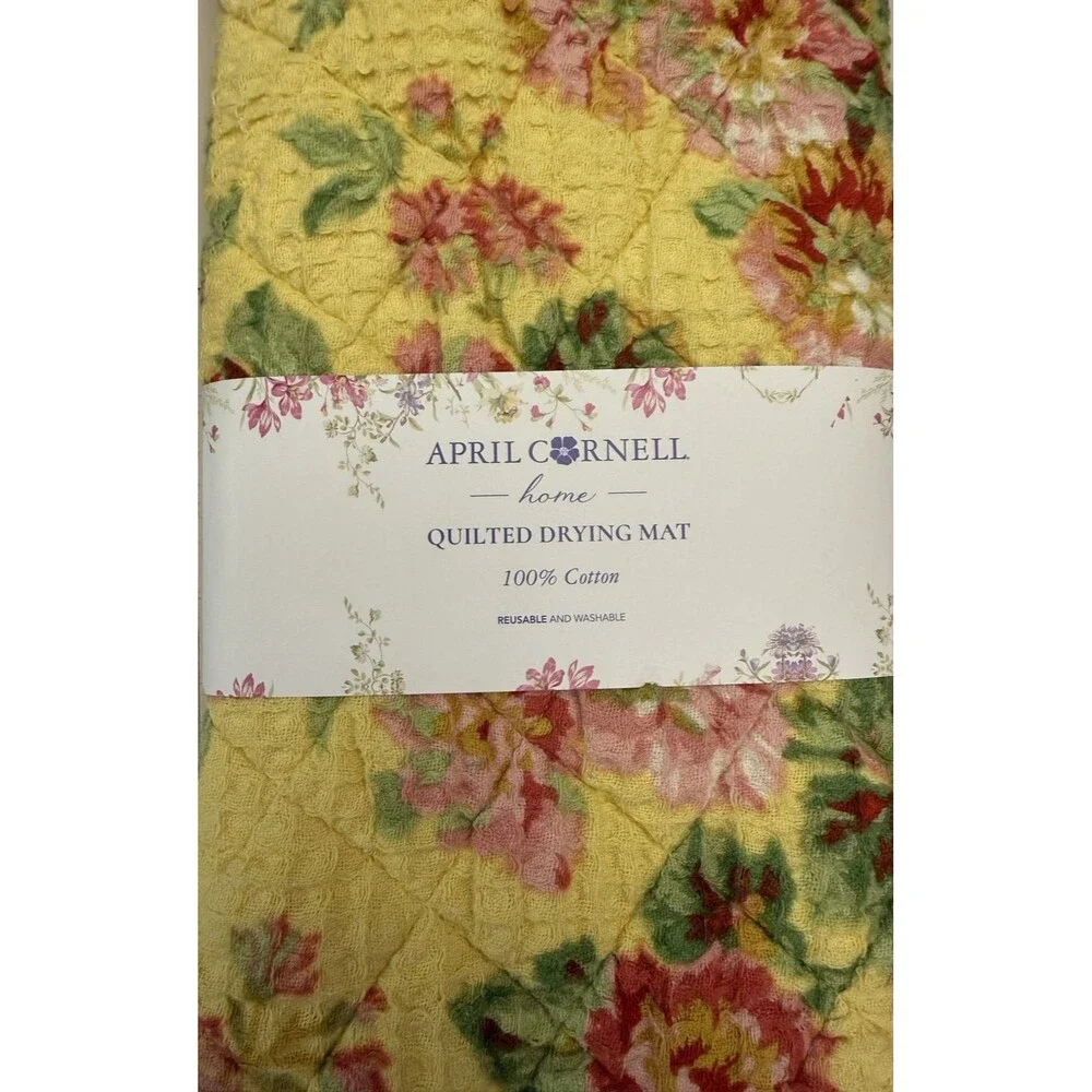 April Cornell Yellow Emmaline Drying Mat Gauze Waffle Weave Top Quilted Back